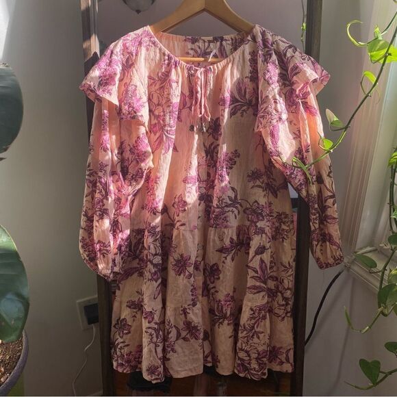 Free People Sunbaked Mini Dress Peach Combo XSmall Pink Purple Floral Mini - Picture 4 of 6